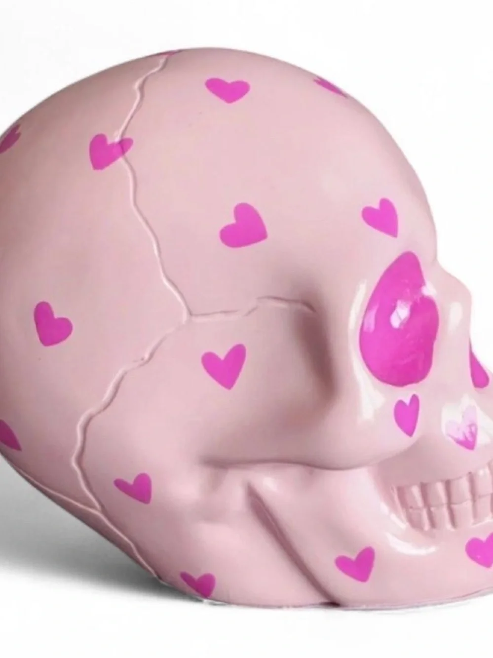 Pink Heart Skull Ceramic Wall Accent - Decorative Home Accent